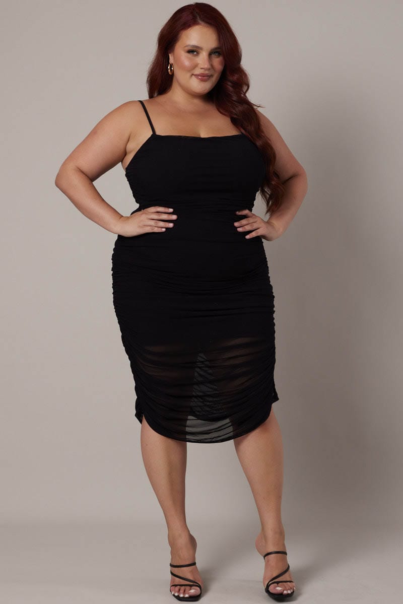 Black Ruched Mesh Dress for YouandAll Fashion
