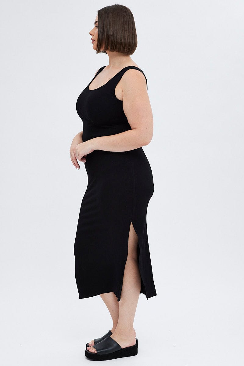 Black Bodycon Dress Rib Jersey Sleeveless Midi | You & All Black Bodycon Dress Rib Jersey Sleeveless Midi | You & All