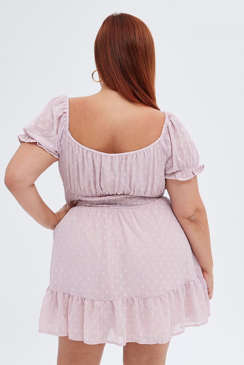 Pink Fit And Flare Dress Short Sleeve Ruched Bust