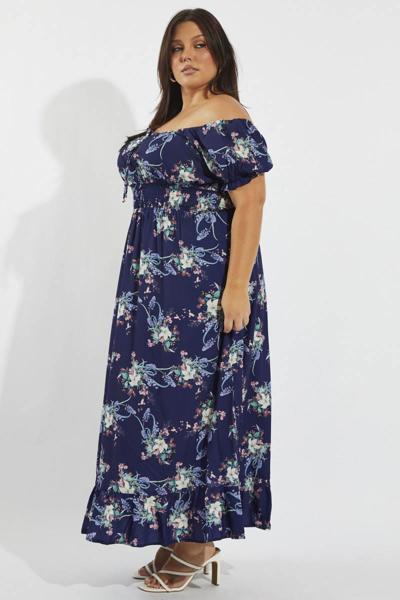 Multi Floral Tie Front Shirred Waist Midi Dress for YouandAll Fashion