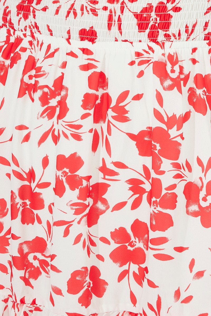 Red Floral Fit And Flare Dress Short Sleeve Ruched Bust | You & All Red Floral Fit And Flare Dress Short Sleeve Ruched Bust | You & All