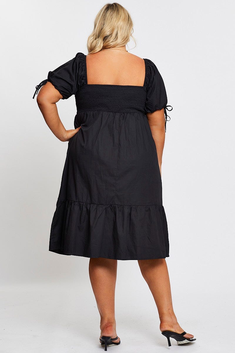 Black Short Puff Sleeve Black Bust Detail Dress For Women By You And All