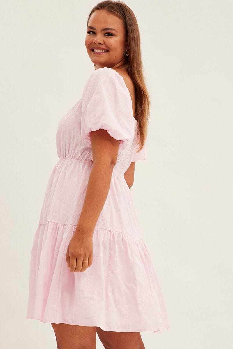 Pink Mini Dress Short Sleeve Keyhole Cotton | You & All Pink Mini Dress Short Sleeve Keyhole Cotton | You & All