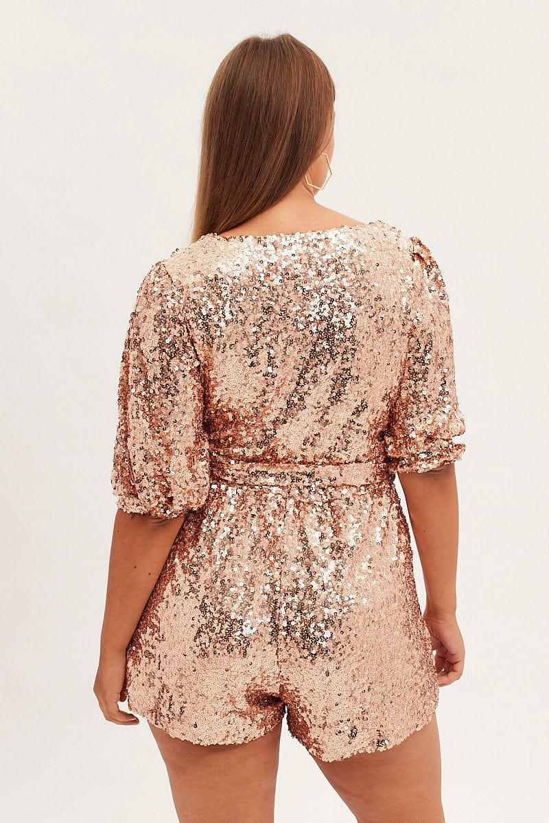 METALLIC Cocktail Party Playsuit Short Sleeve Sequin for YouandAll Fashion