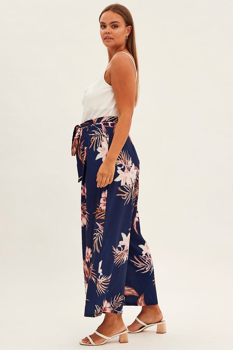 Blue Floral Wide Leg Jumpsuit Sleeveless Cowl Neck for YouandAll Fashion