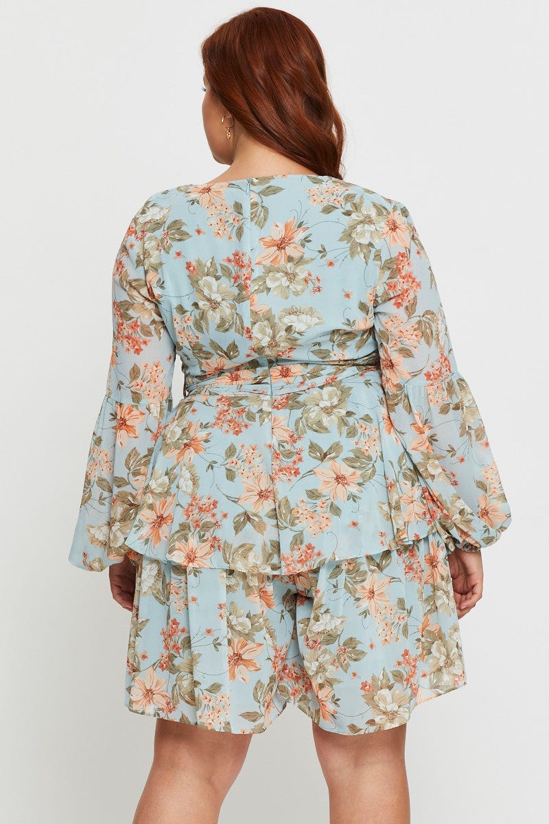 Floral Prt Tie Playsuit Long Sleeve For Women By You And All