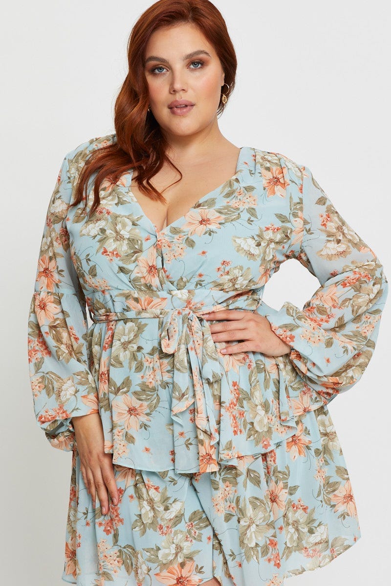 Floral Prt Tie Playsuit Long Sleeve For Women By You And All