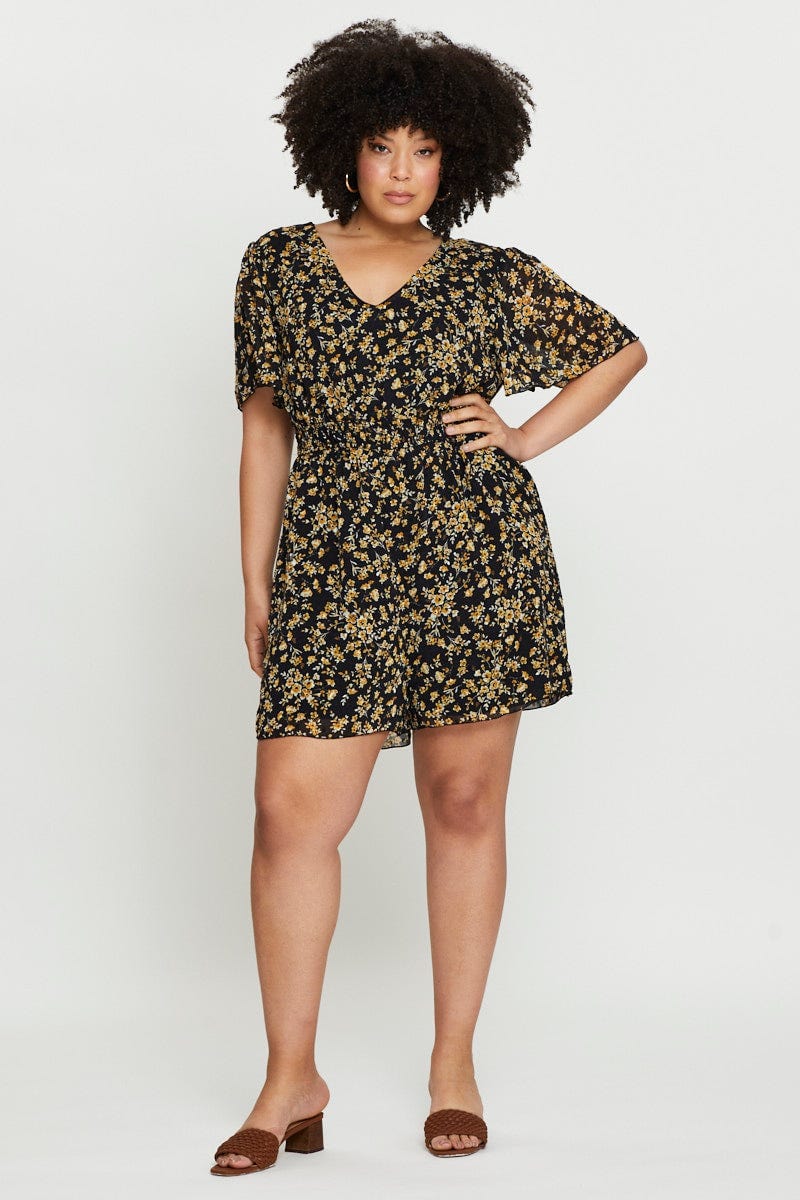 Floral Prt Playsuit V-Neck Short Sleeve For Women By You And All