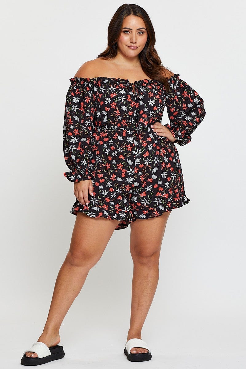 Floral Prt Playsuit Off Shoulder Long Sleeve For Women By You And All