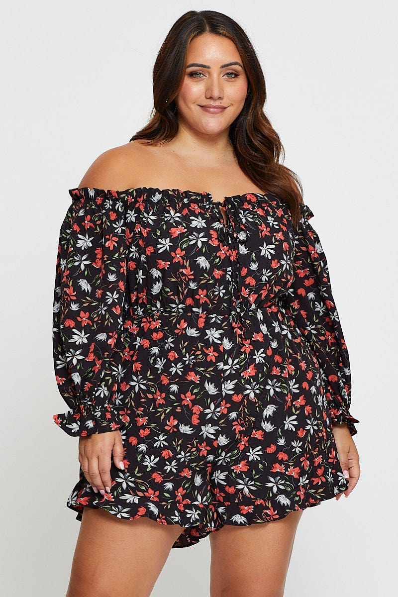 Floral Prt Playsuit Off Shoulder Long Sleeve For Women By You And All