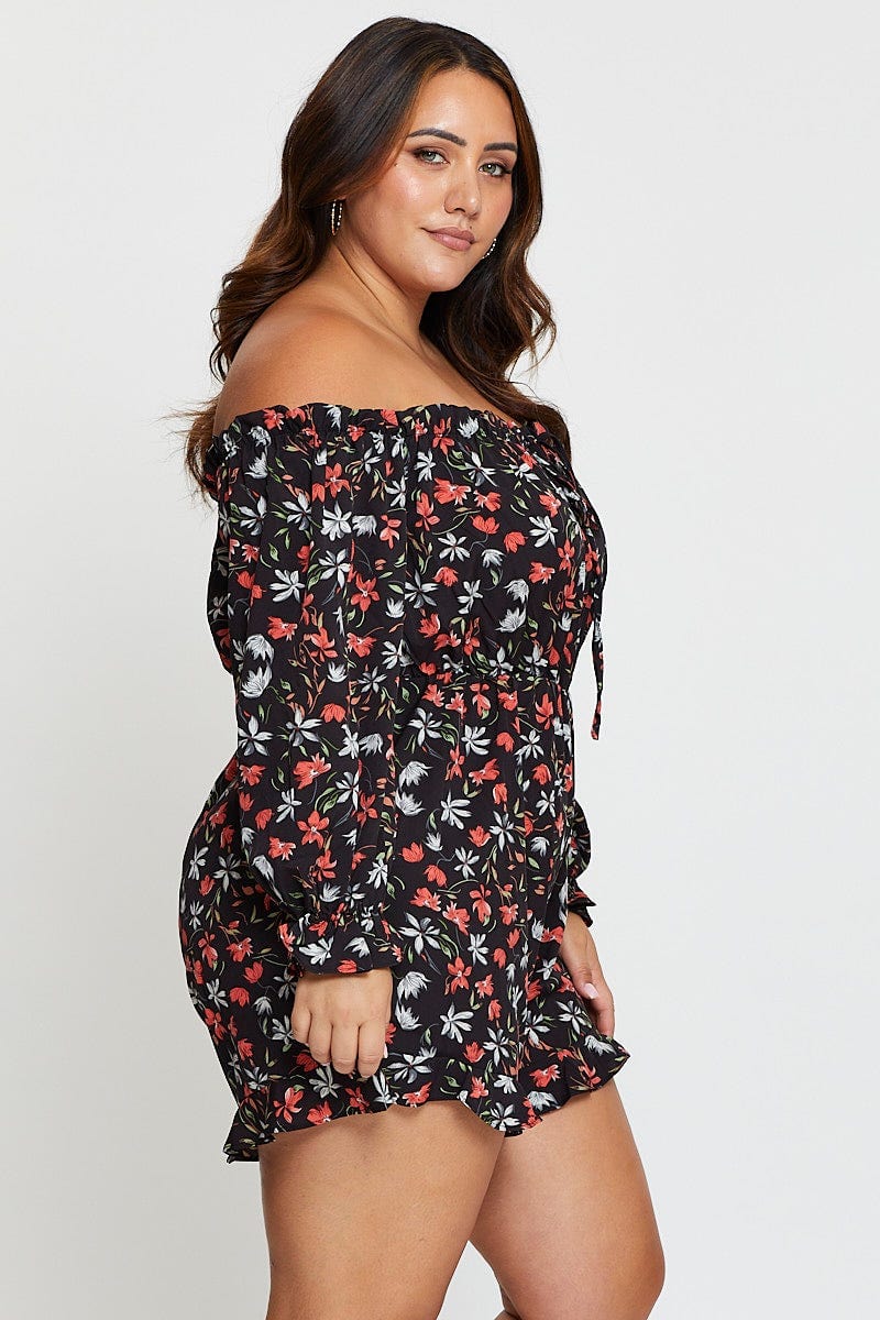 Floral Prt Playsuit Off Shoulder Long Sleeve For Women By You And All