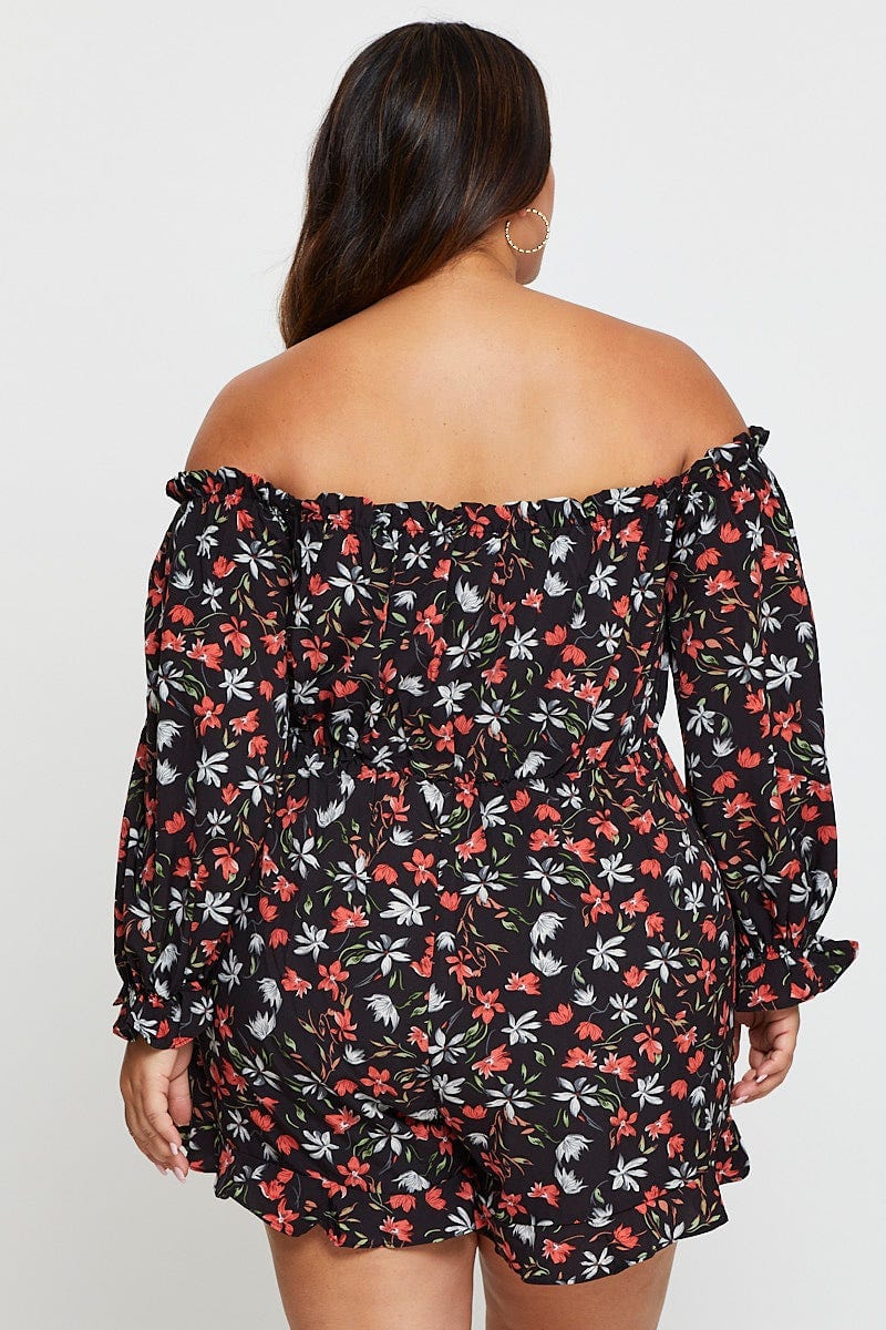 Floral Prt Playsuit Off Shoulder Long Sleeve For Women By You And All