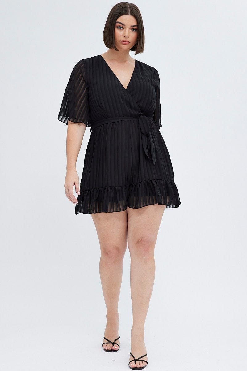 Black Frill Playsuit Short Sleeve Stripe You All