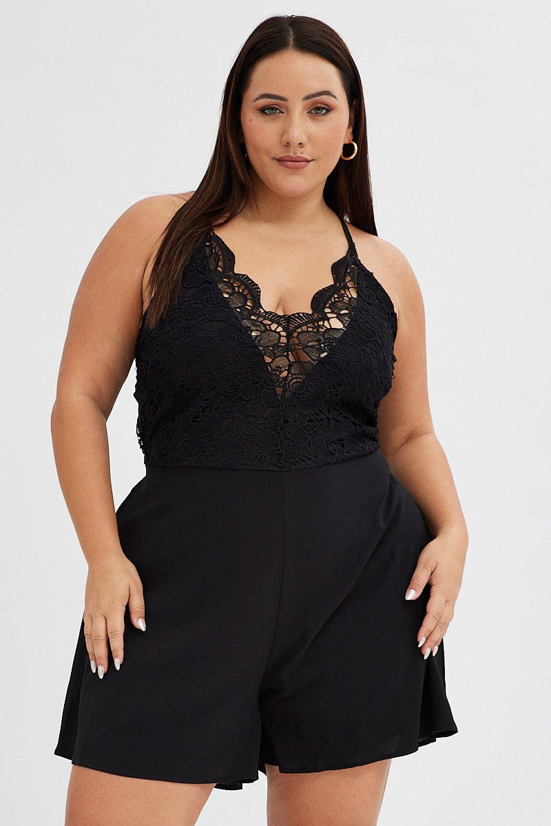 Black Short Playsuit Lace Body You All