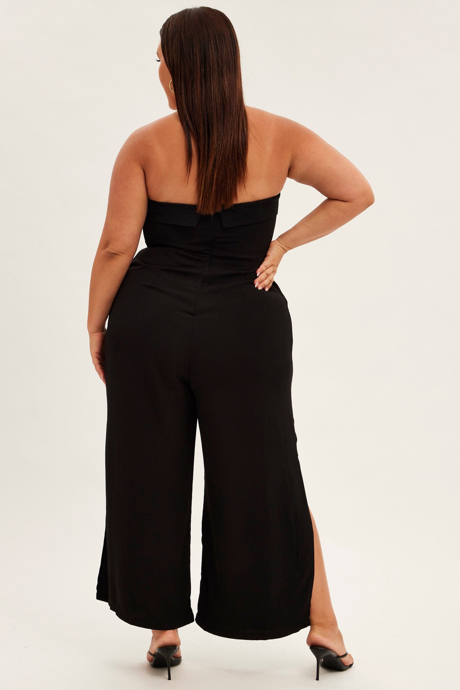Black Strapless Jumpsuit Detachable Straps Split Leg for YouandAll Fashion