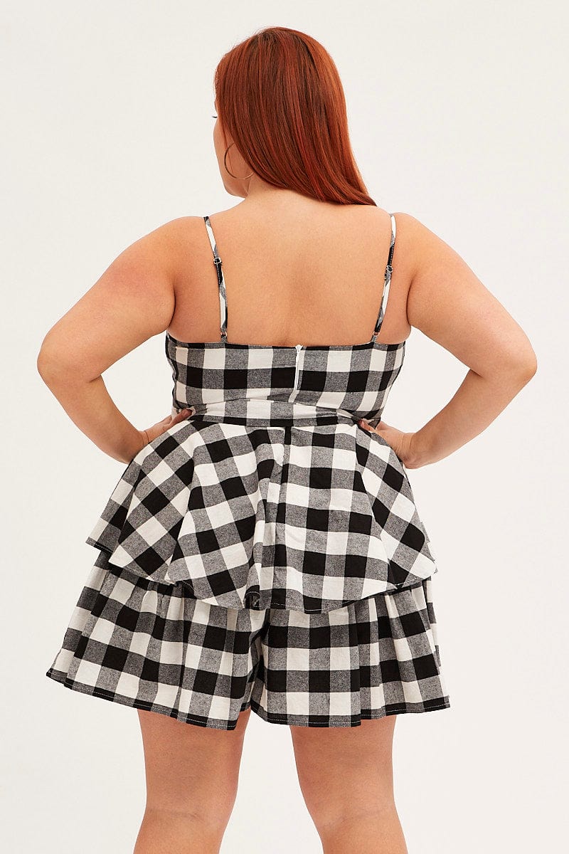 MULTI CHECK Playsuit Sleeveless Tie Waist Gingham Check Cotton