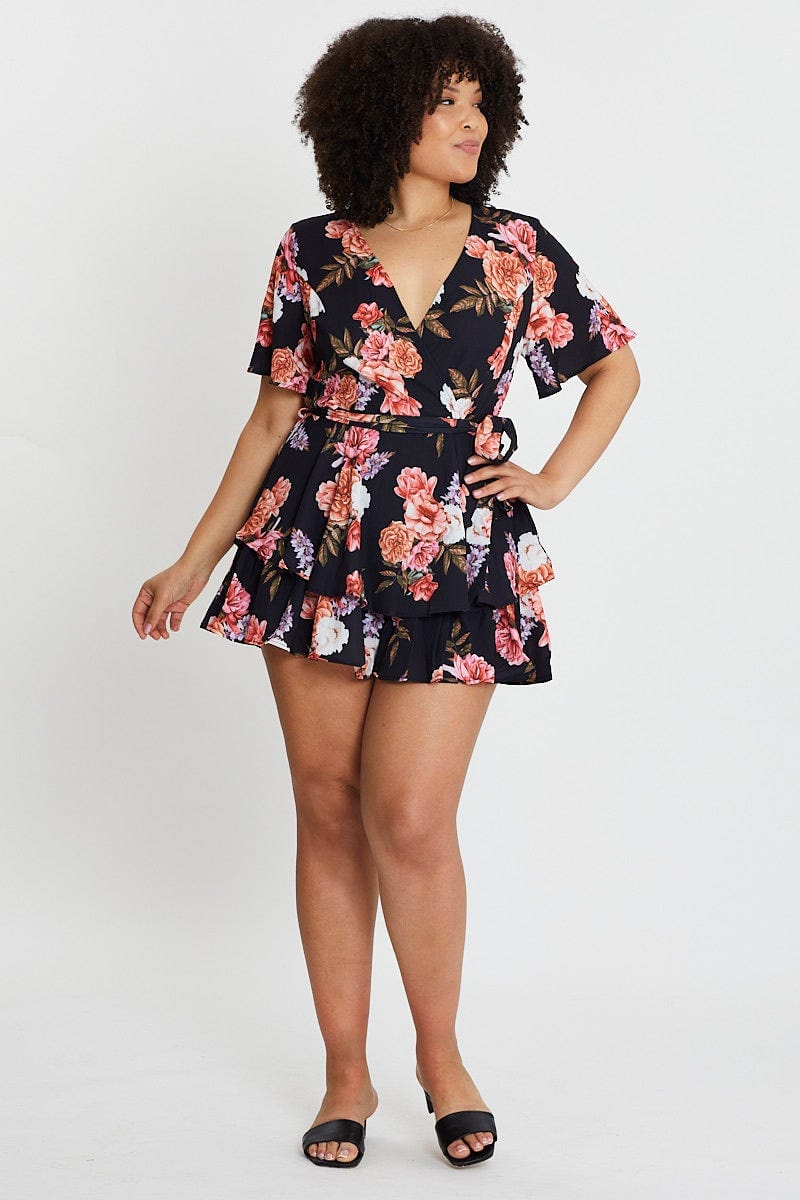 Floral Prt Short Sleeve Floral Playsuit For Women By You And All