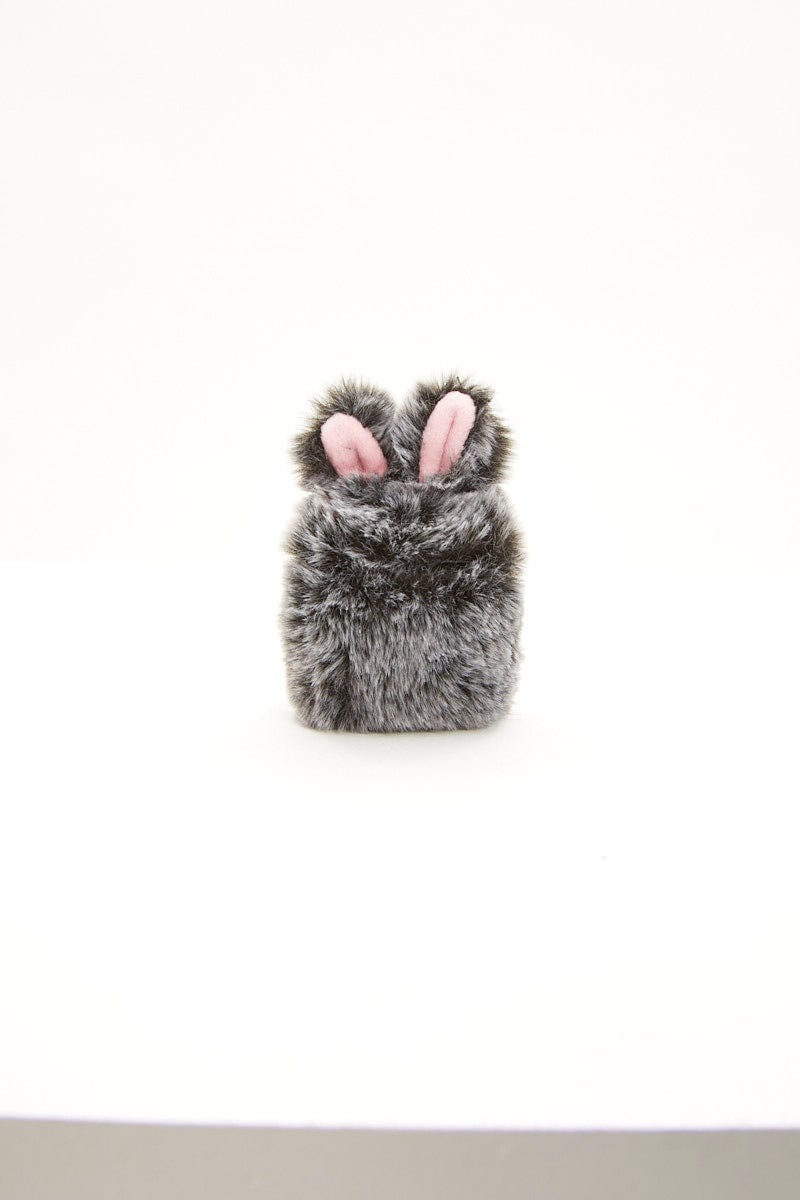 Grey Faux Fur Bunny Air Pod Case With Ears for Women by You and All