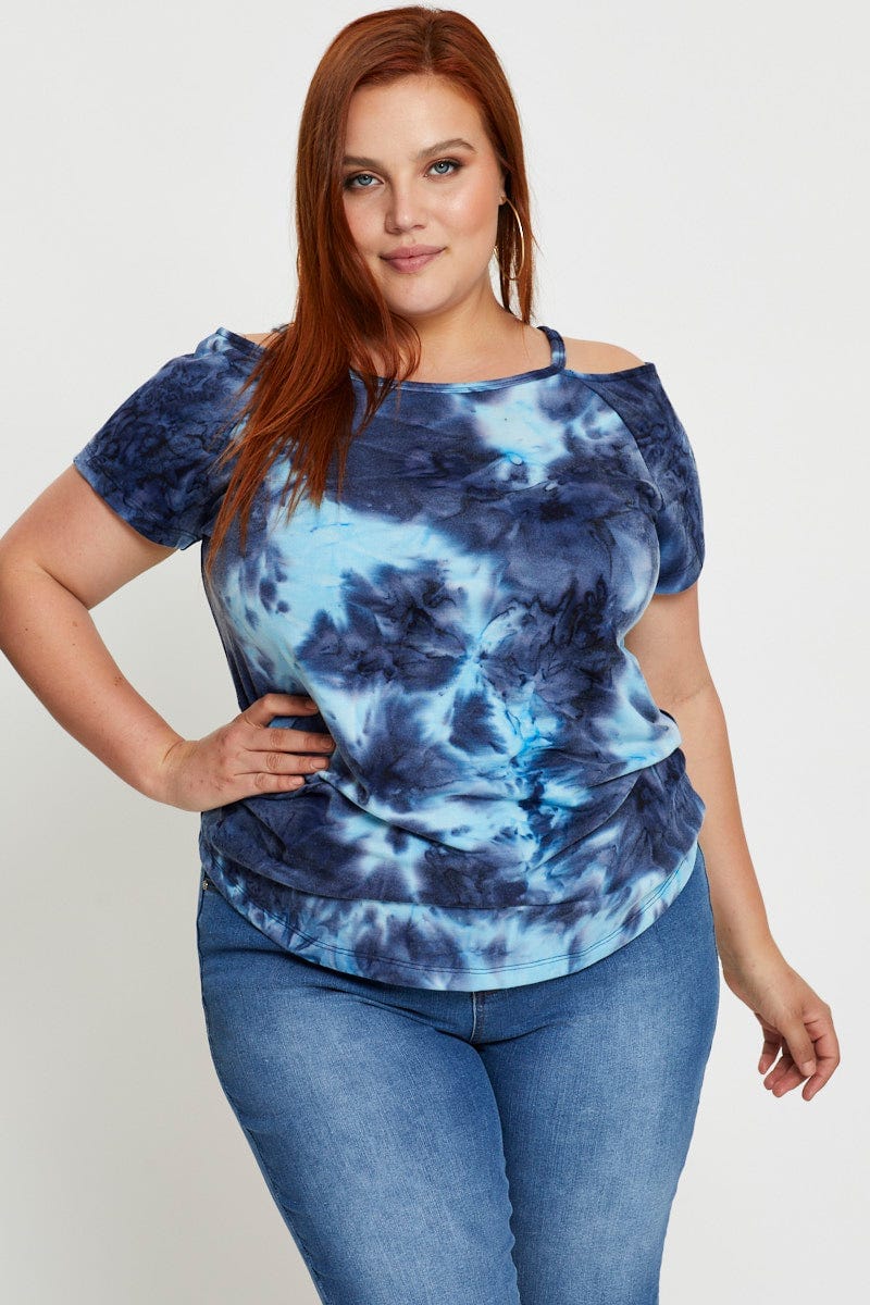Multi Plus Cold Shoulder Tie Dye Top For Women By You And All