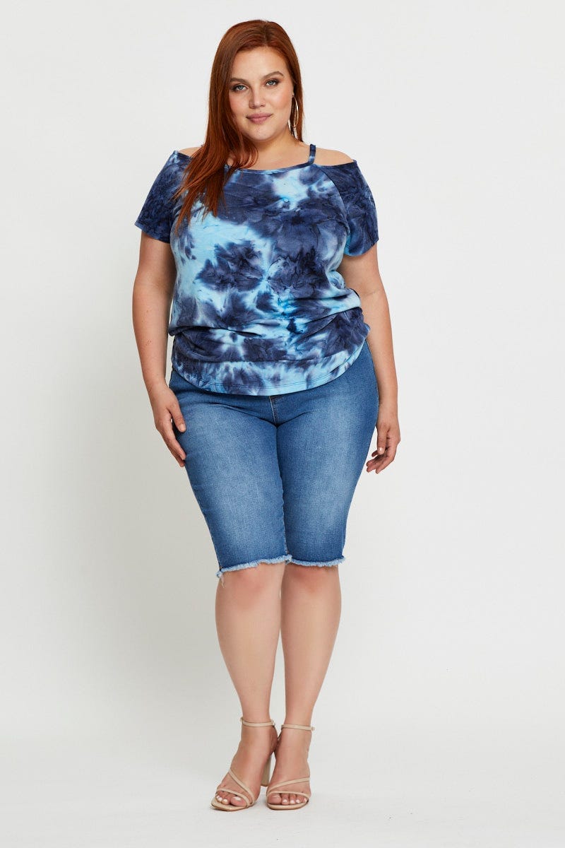 Multi Plus Cold Shoulder Tie Dye Top For Women By You And All