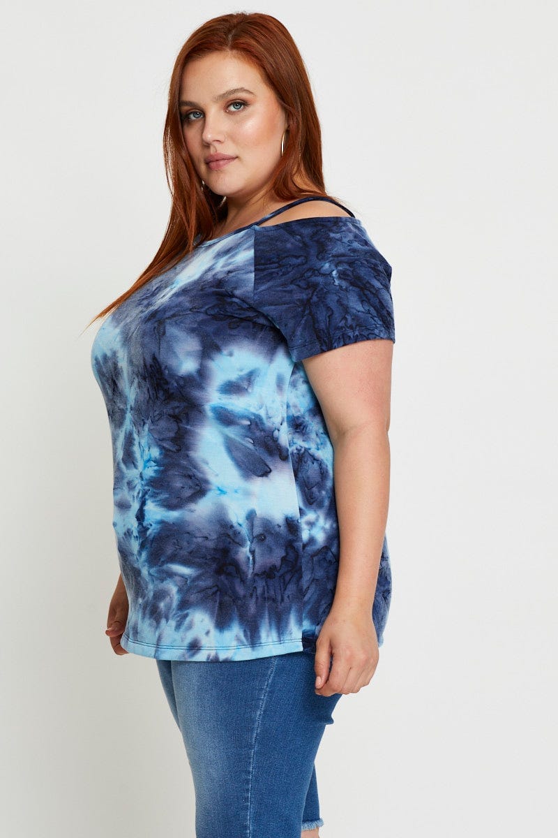 Multi Plus Cold Shoulder Tie Dye Top For Women By You And All