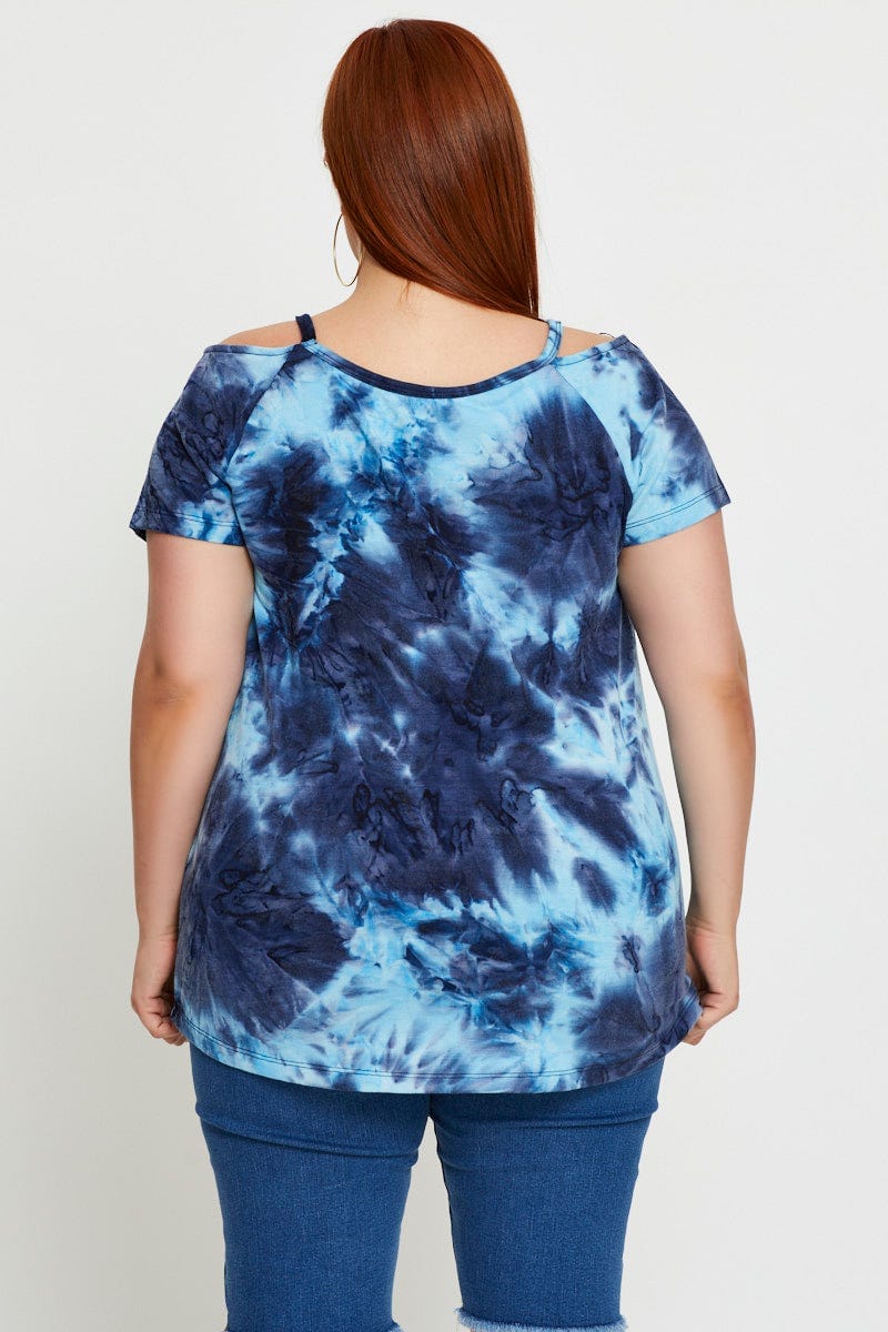 Multi Plus Cold Shoulder Tie Dye Top For Women By You And All