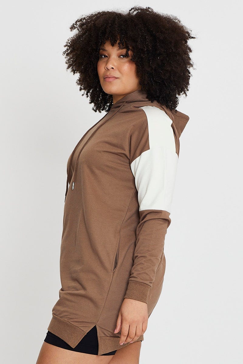 Brown Fleece Hoodie Splice Long Sleeve For Women By You And All