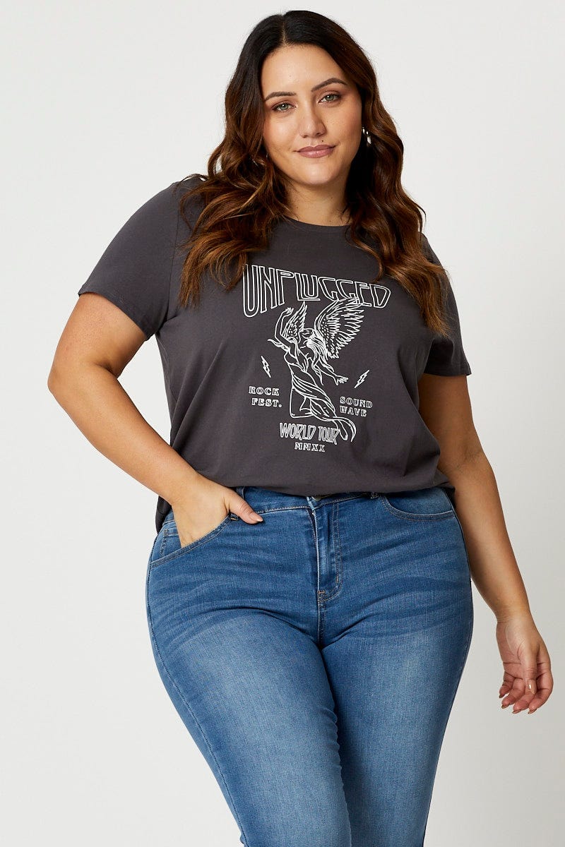 Charcoal Plus Short Sleeve Jersey Tour Print T Shirt For Women By You And All