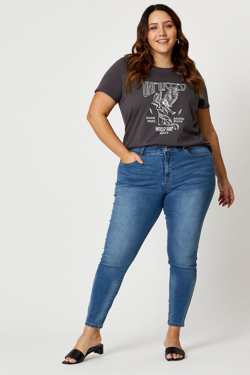 Charcoal Plus Short Sleeve Jersey Tour Print T Shirt For Women By You And All