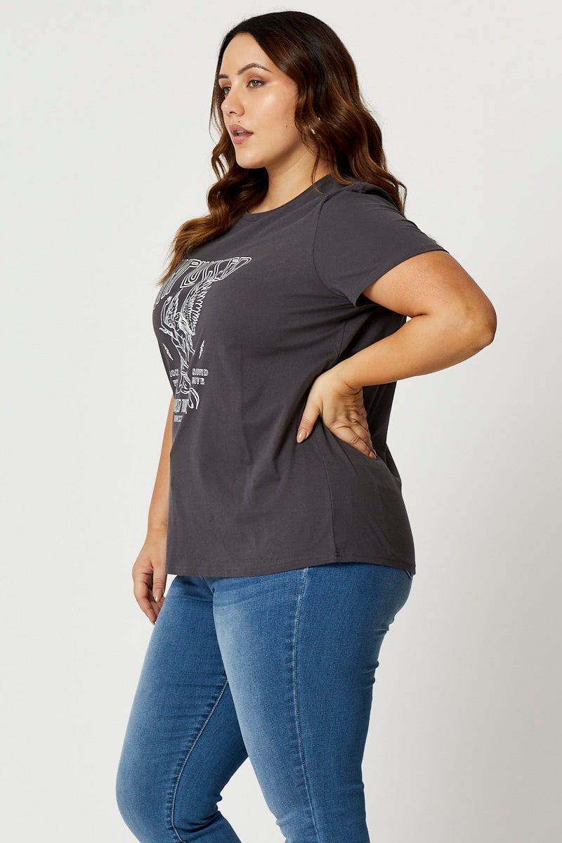Charcoal Plus Short Sleeve Jersey Tour Print T Shirt For Women By You And All