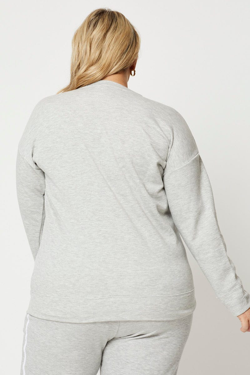 Grey Fleece Sweatshirt Boston Long Sleeve Longline For Women By You And All