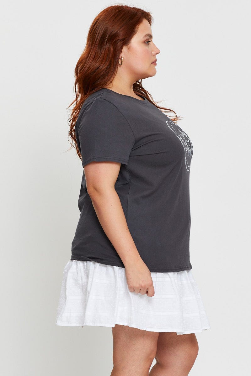 Charcoal Plus Sun And Moon Graphic T-Shirt For Women By You And All
