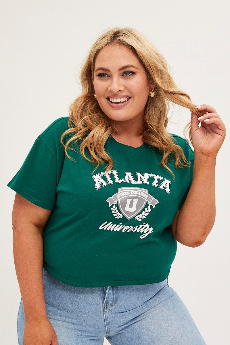 GREEN Graphic T-Shirt Atlanta Crop Cotton