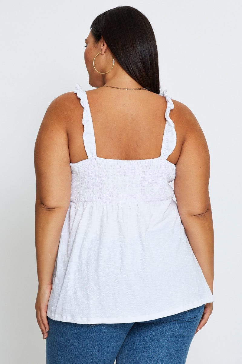 White Singlet Top V-Neck Ruffle Strap For Women By You And All