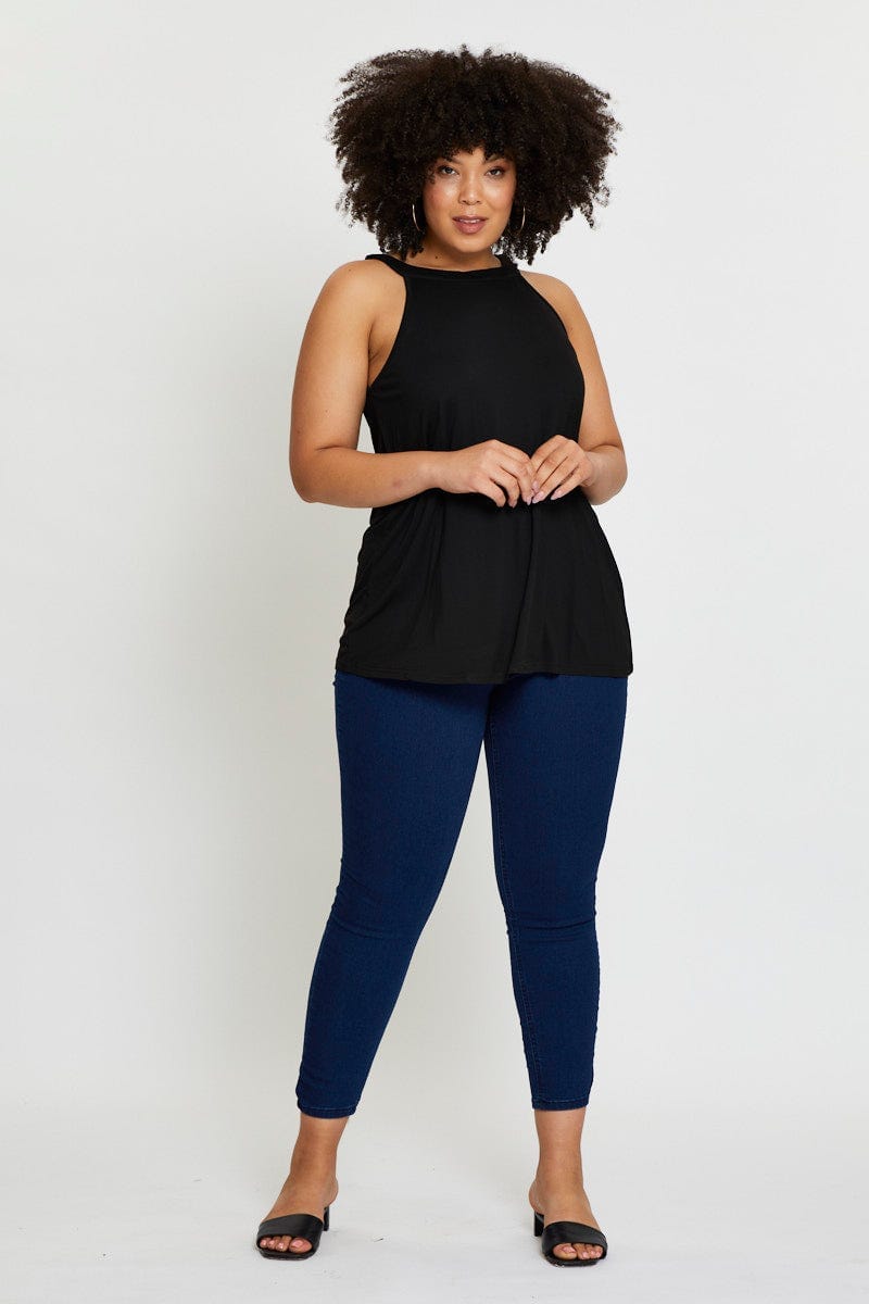 Black Tank Top High Neck Sleeveless Racer Cut For Women By You And All