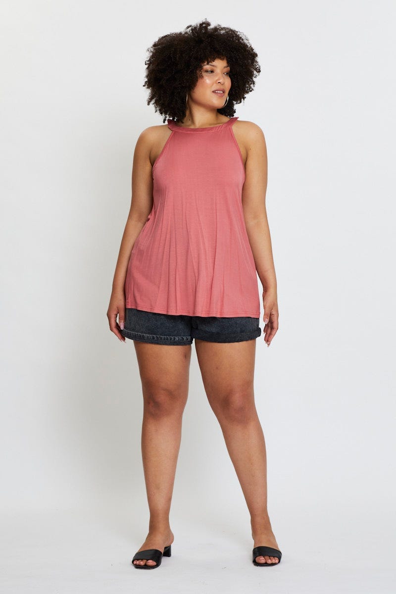 Black Tank Top High Neck Sleeveless Racer Cut For Women By You And All