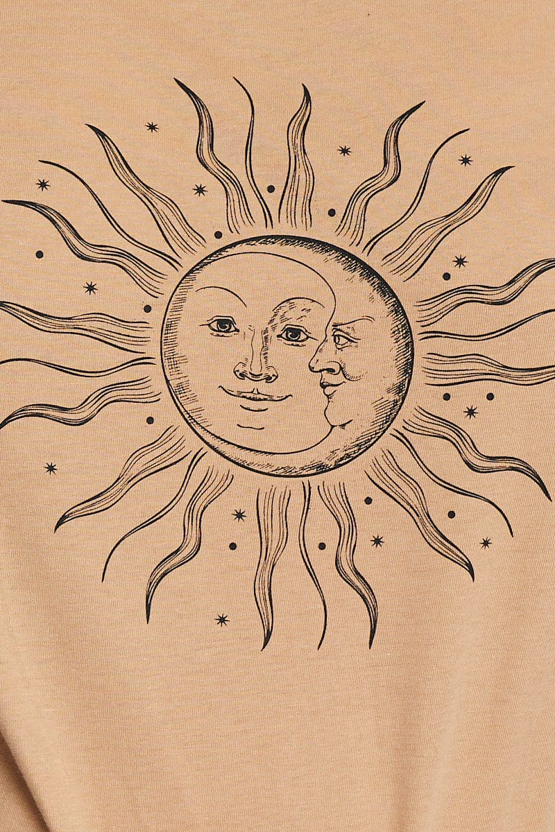 Brown Short Sleeve Graphic Print Sun T Shirt For Women By You And All