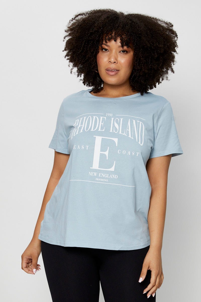 Pale Blue Graphic T-Shirt Crew Neck for Women by You and All