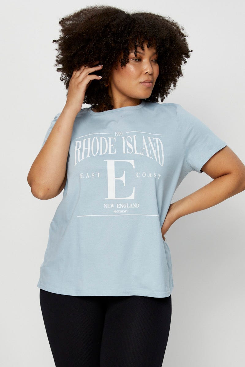 Pale Blue Graphic T-Shirt Crew Neck for Women by You and All