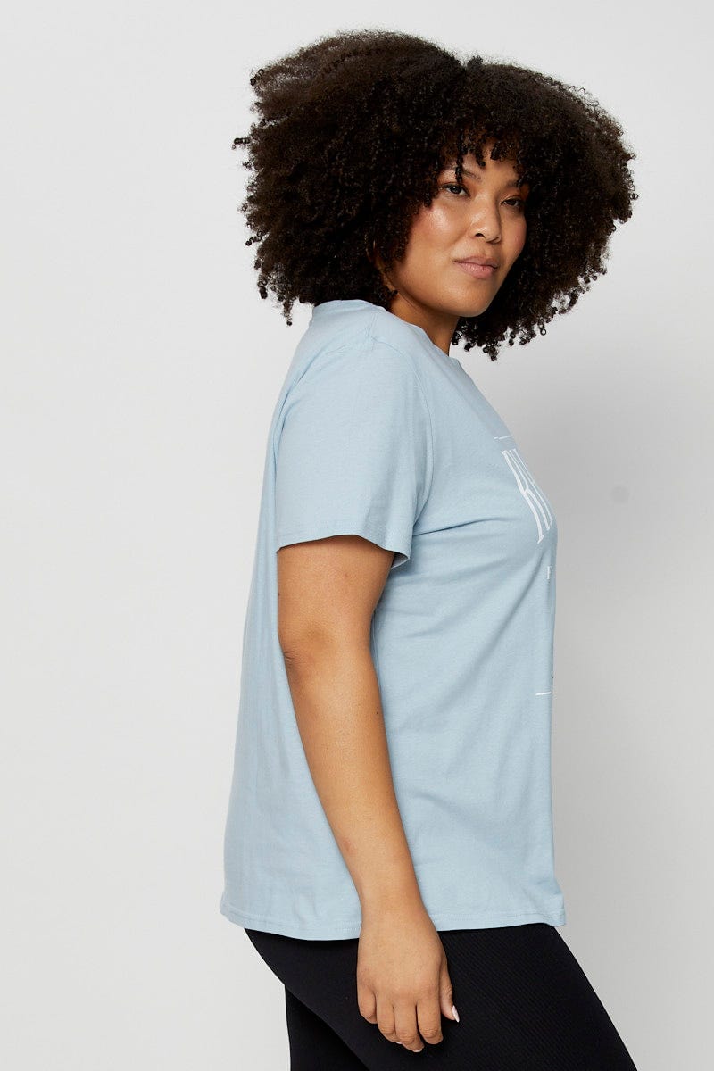 Pale Blue Graphic T-Shirt Crew Neck for Women by You and All