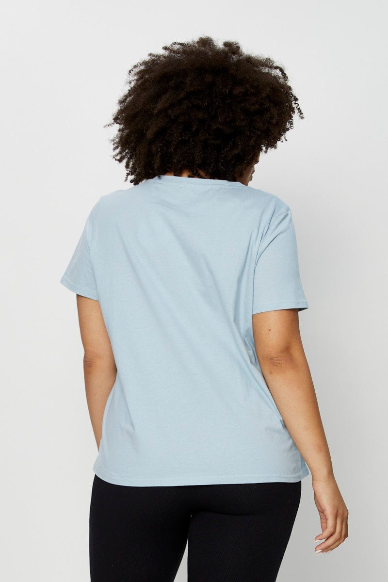 Pale Blue Graphic T-Shirt Crew Neck for Women by You and All