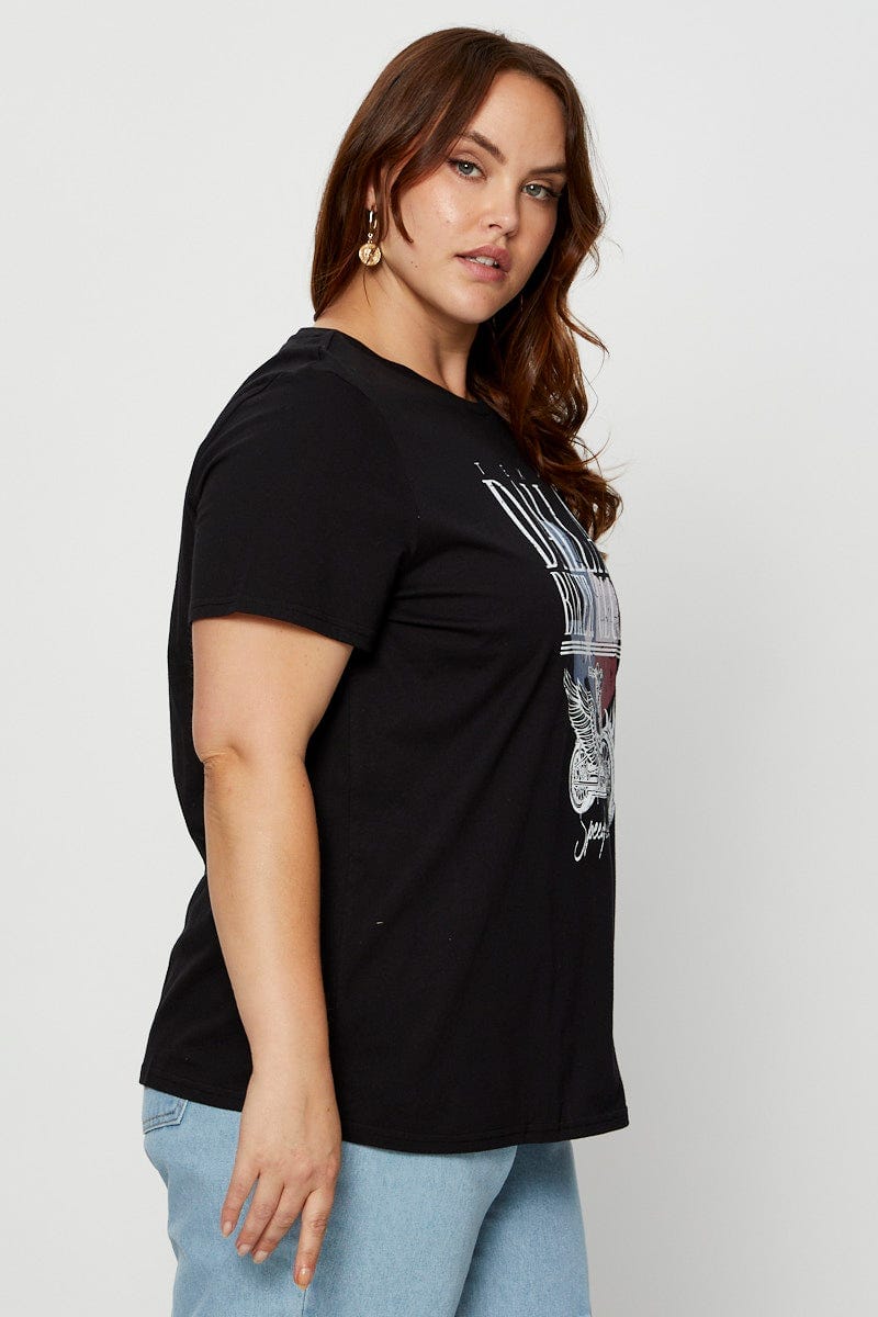 Black Graphic T-Shirt Crew Neck Short Sleeve For Women By You And All