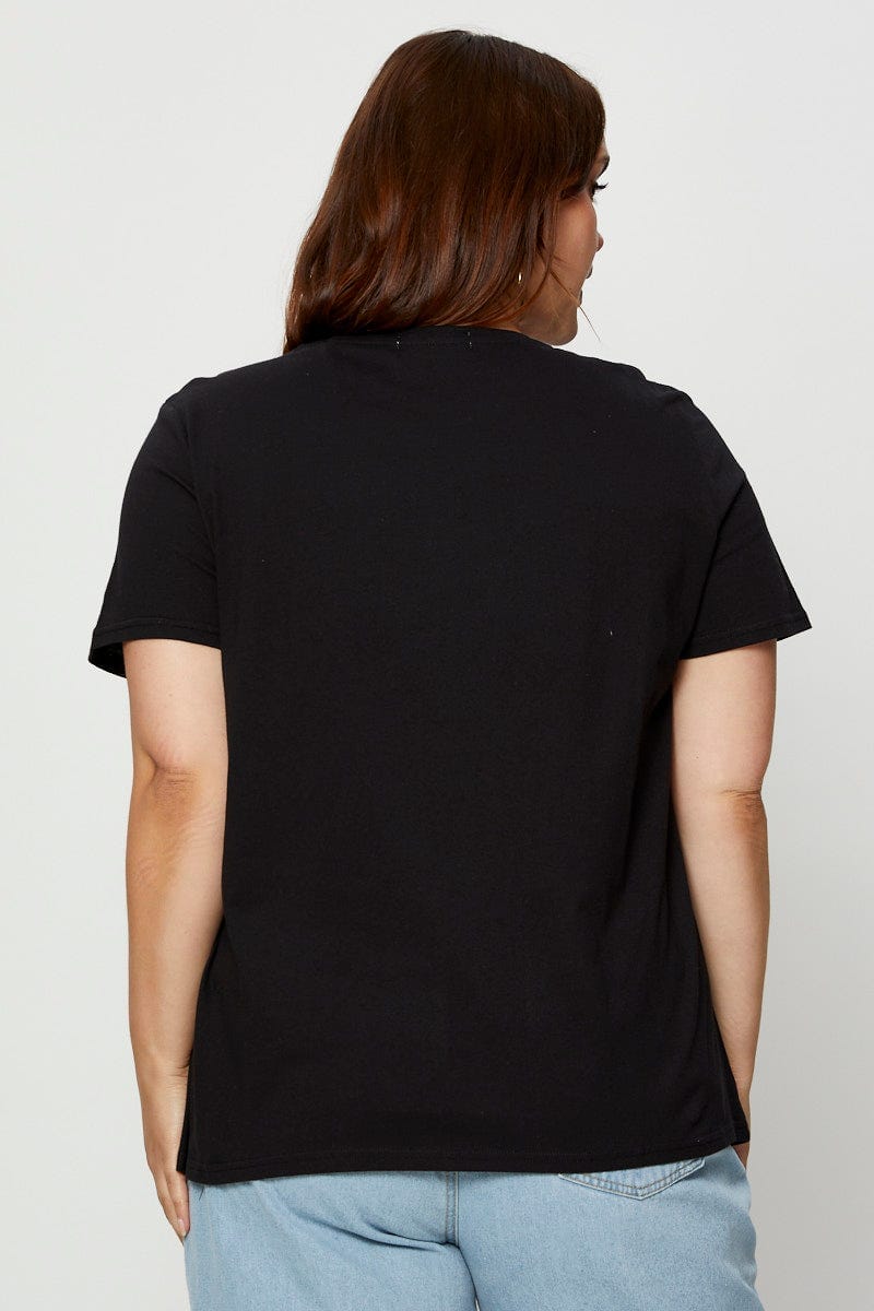 Black Graphic T-Shirt Crew Neck Short Sleeve For Women By You And All