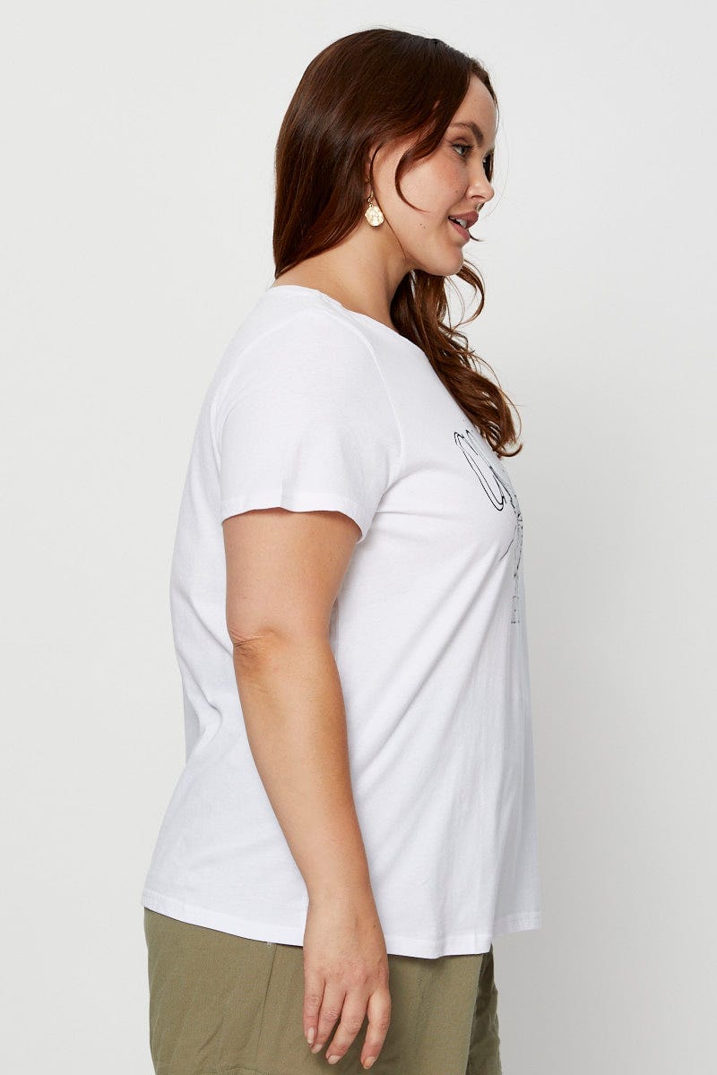 White Graphic T-Shirt Crew Neck Short Sleeve Cotton for Women by You and All