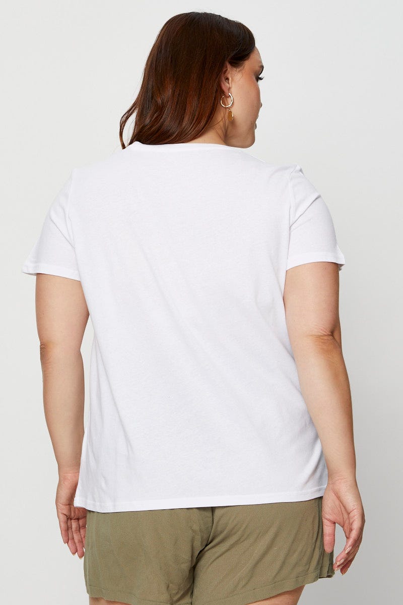 White Graphic T-Shirt Crew Neck Short Sleeve Cotton for Women by You and All