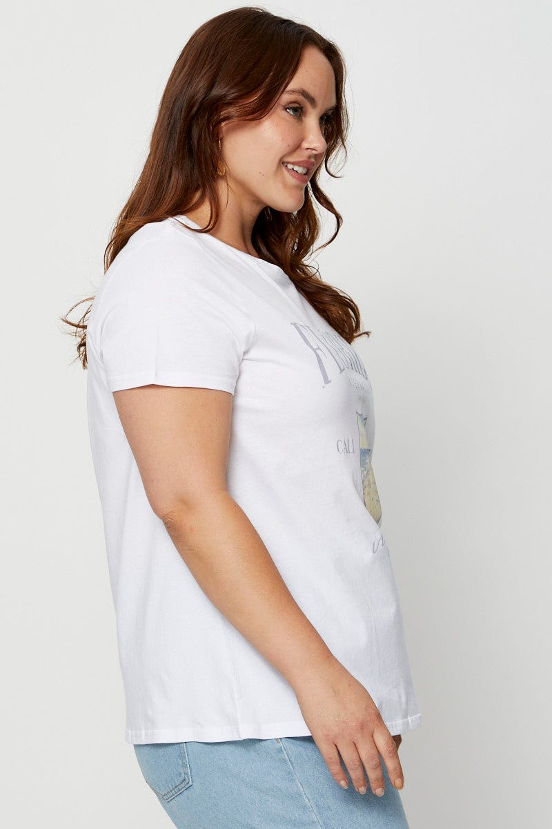 White Graphic T-Shirt Crew Neck Short Sleeve For Women By You And All