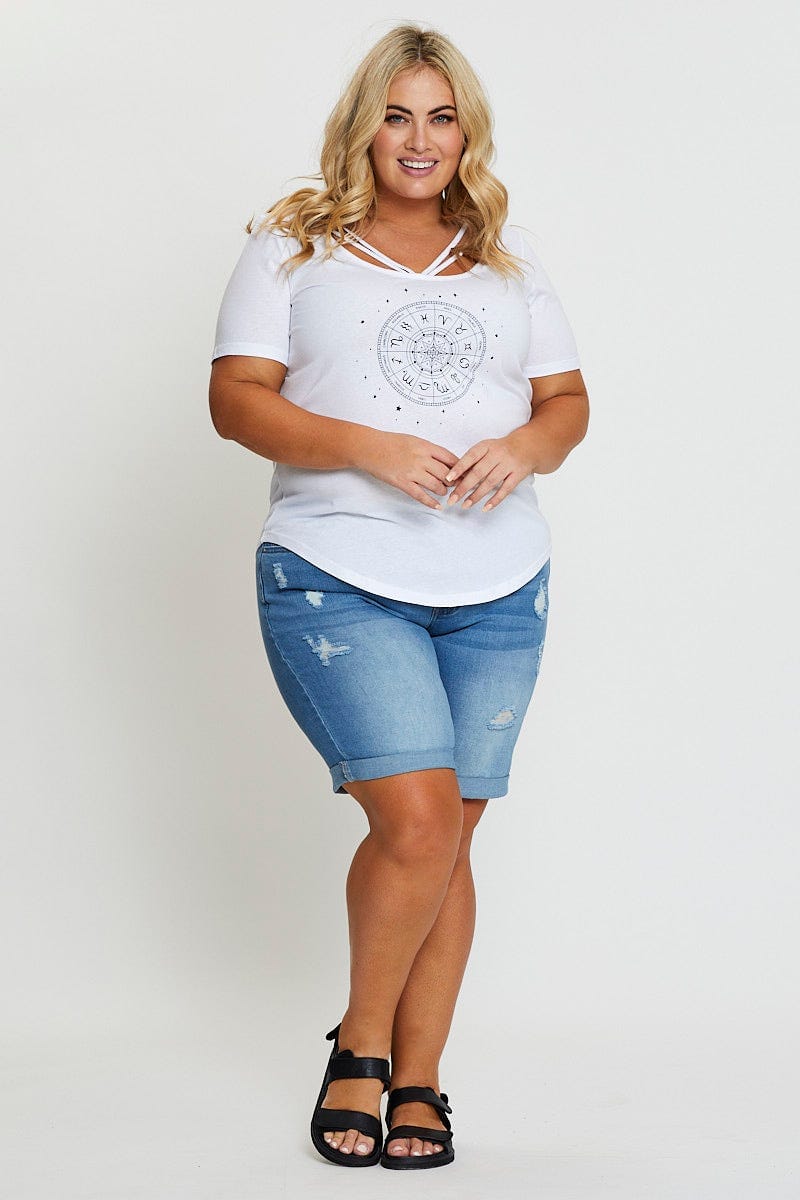White Cut-Out T-Shirt Crew Neck Short Sleeve For Women By You And All
