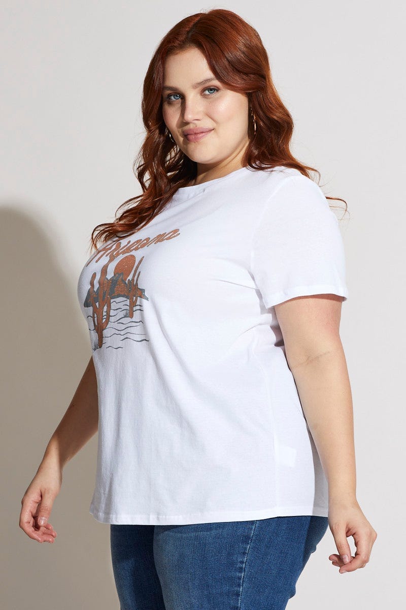 White Cotton T-Shirt Crew Neck Short Sleeve For Women By You And All