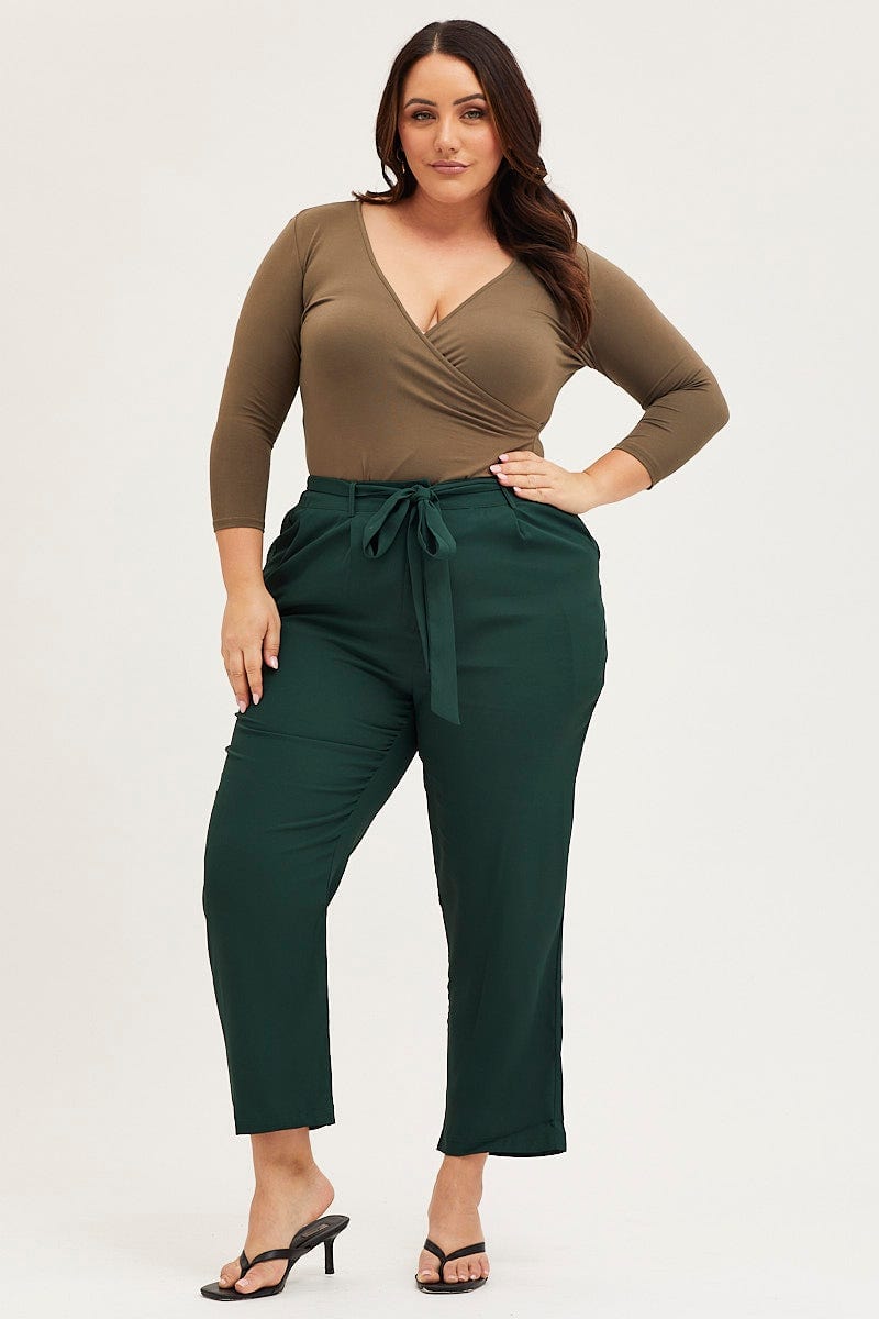 Green Wrap Top 3/4 Sleeve For Women By You And All