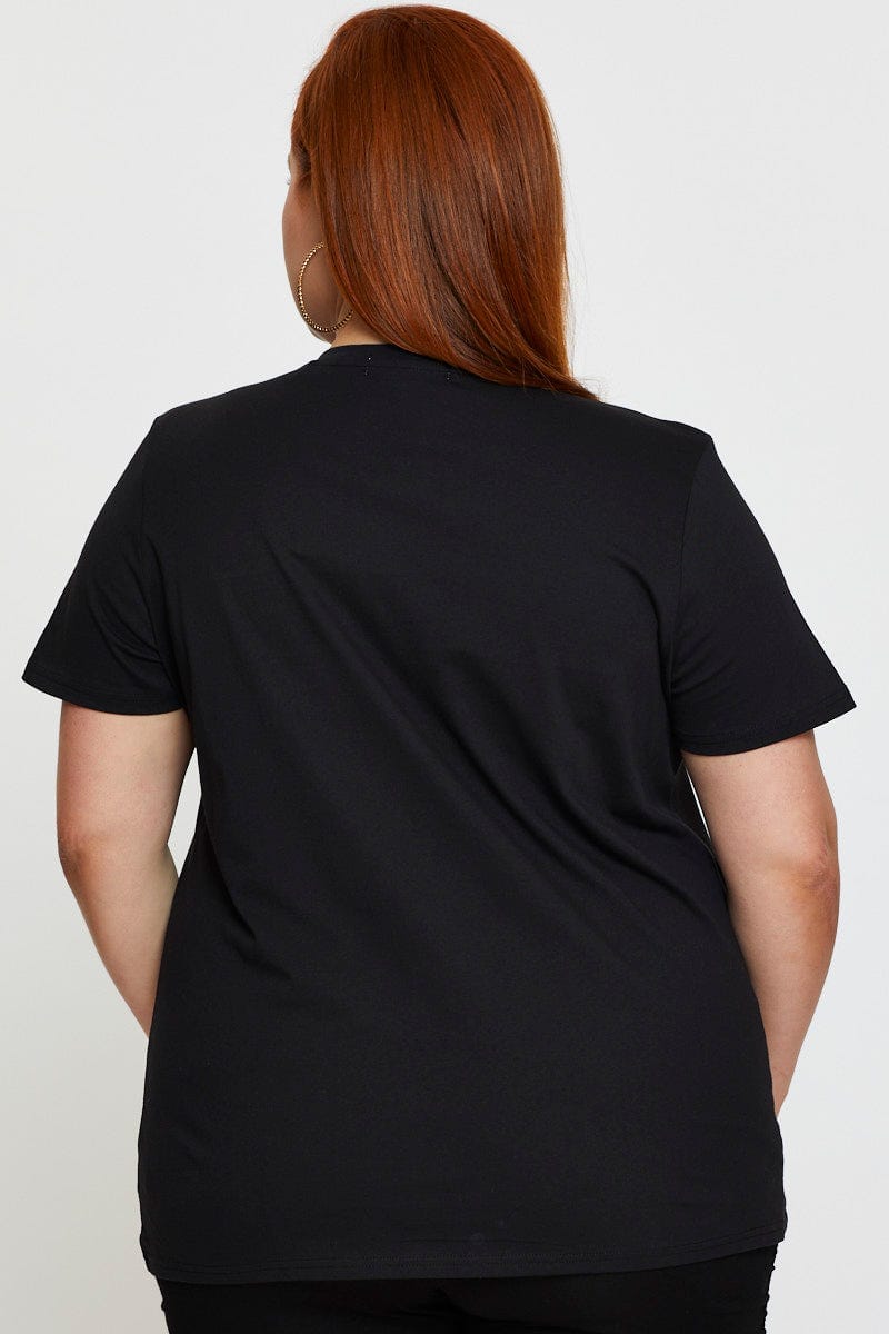 Black Cotton T-Shirt Crew Neck Short Sleeve For Women By You And All